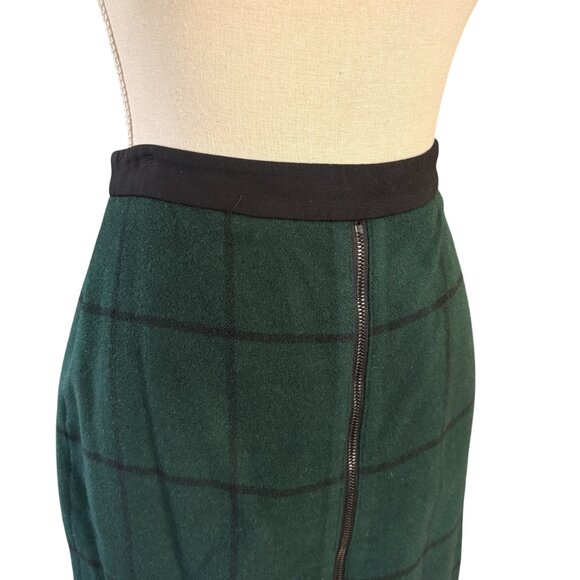 Akris Punto Green and Black Windowpane Skirt wool size US 8 M zipper Italy - Picture 2 of 11